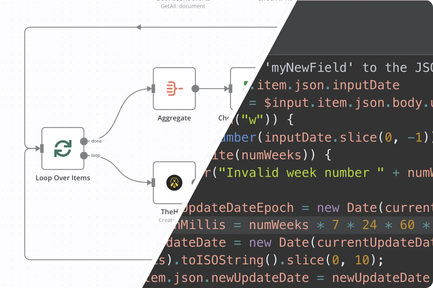 n8n Visual Nodes + JavaScript Code Integration