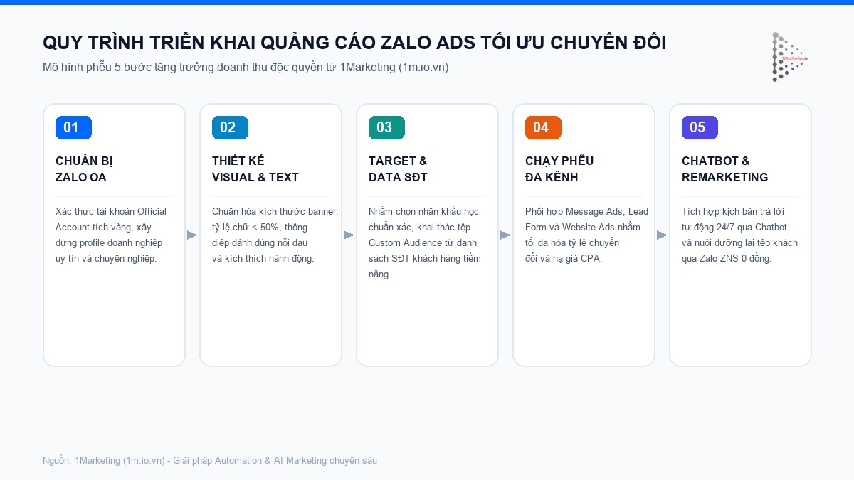 1Marketing's proprietary 5-step Zalo Ads implementation framework