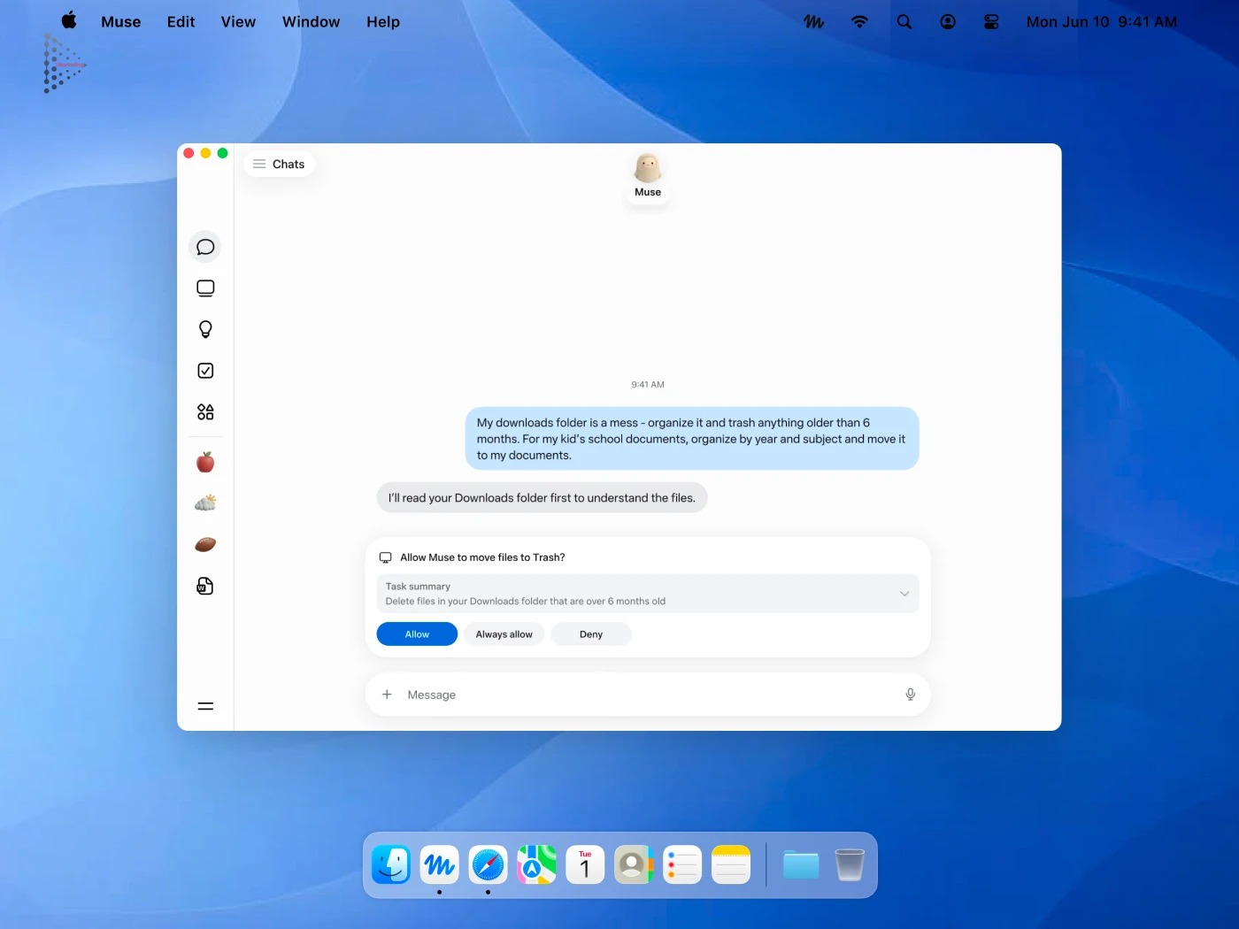 Muse AI native installation and permission authorization dialog on macOS